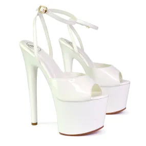 Sunshine Strappy Peep Toe Stiletto High Heel Platform Shoes in White